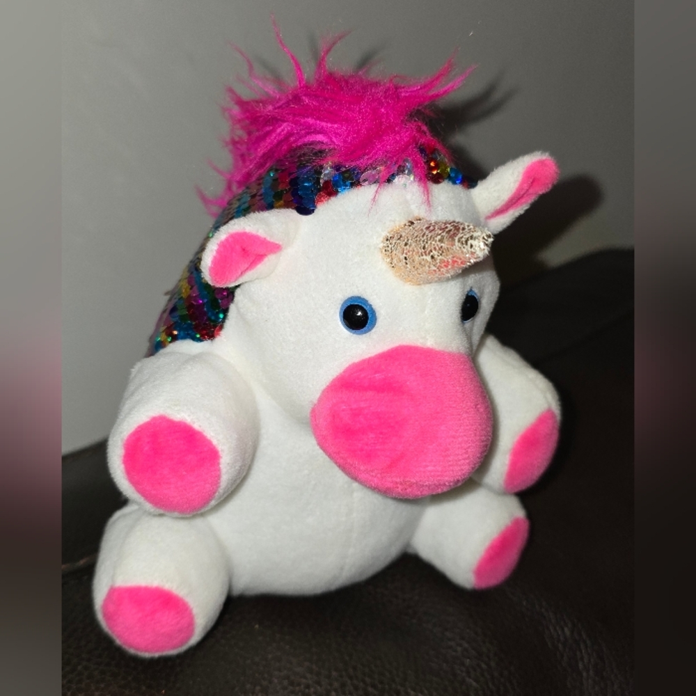 Sparkly Unicorn Plush with Pink and Rainbow Accents